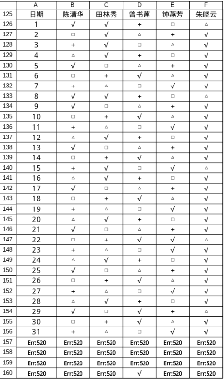 考勤记录表-纵向